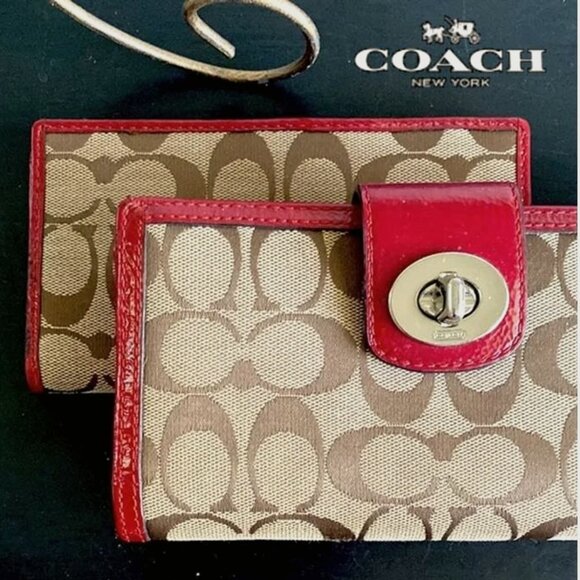 Coach Handbags - Y2K Coach Signature Turn-Lock Wallet & Checkbook Cover Set